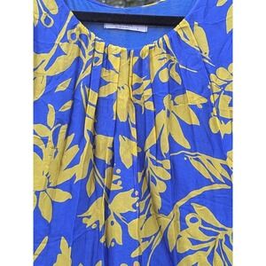 L Women Rosemarine Sleeveless Silk Blend Blue Yellow Floral Dress Maxi Flowy Tie
